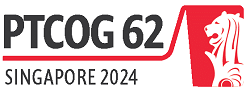 The logo of PTCOG 62 reading 'Singapore 2024'.