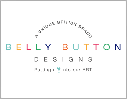 A logo for Belly Button Designs, reading 'A unique British brand', and 'Putting a heart into our art'.