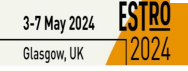 The logo for ESTRO 2024, reading '3 to 7 May 2024, Glasgow, UK'.