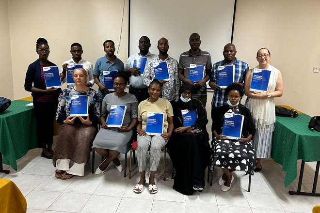 A photo of the team from the hospital in the Garissa region of Kenya with members of The Christie International.