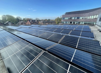 A photo of the new solar panels on the roof of The Christie.